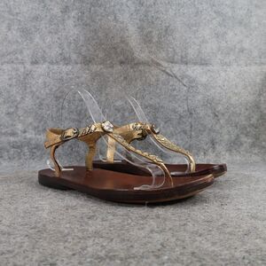 Calleen Cordero Shoes Womens 7 Sandals Leather Studded T Strap Gold Fashion Flat